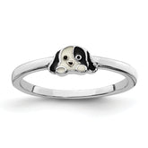 Sterling Silver RH-plated Black & White Enameled Puppy Children's Ring